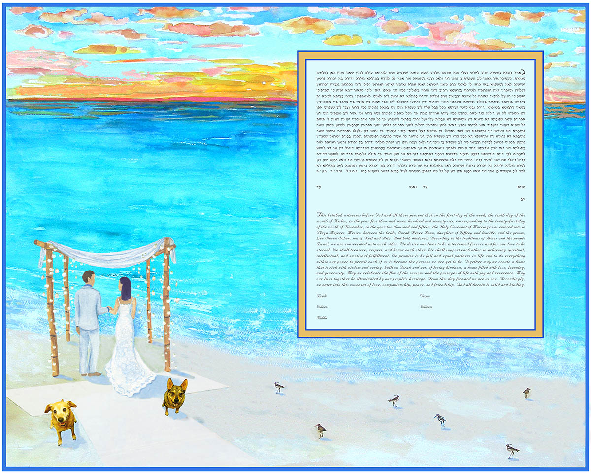 Beach Ketubah 2 Dogs Giclee Print